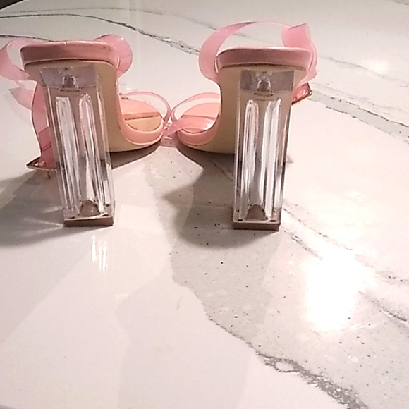 Pink Cape Robbin Clear Chunky Block High Heels for Women - Picture 4 of 5